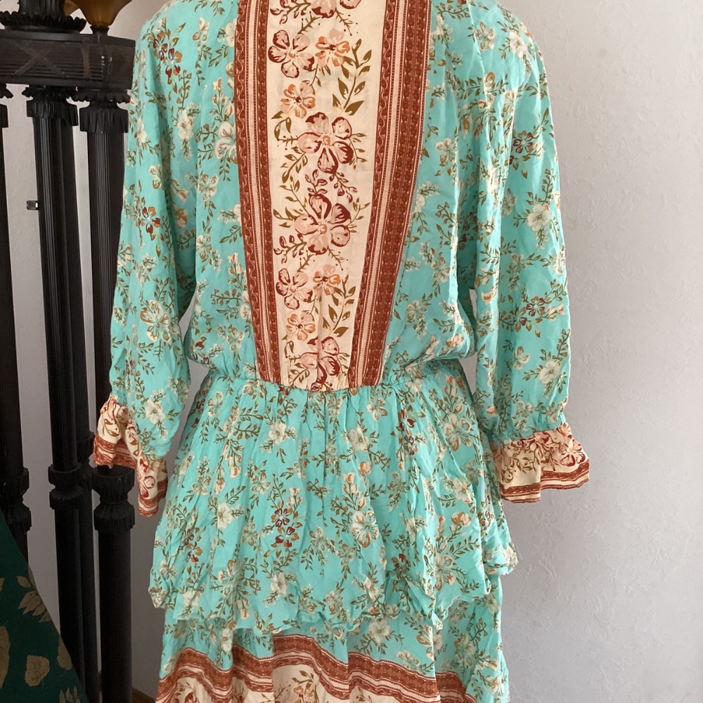 Umgee Soft Cotton Double Tier Floral Print Ruffle Sleeve Dress - Picture 2 of 7